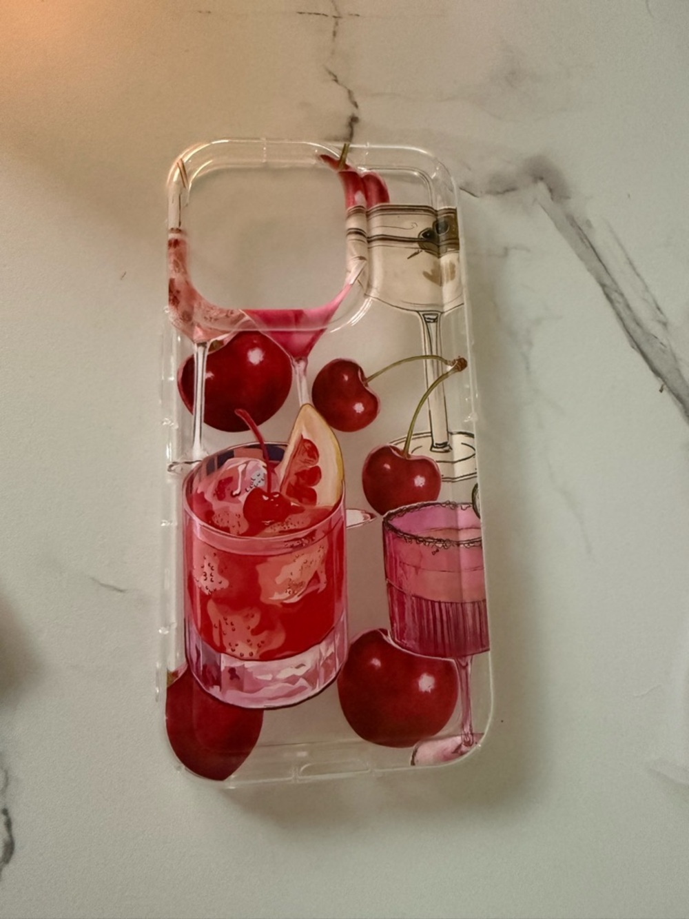 Clear Cherry Cocktail Phone Case - Pink/Red for IPHONE 15PRO